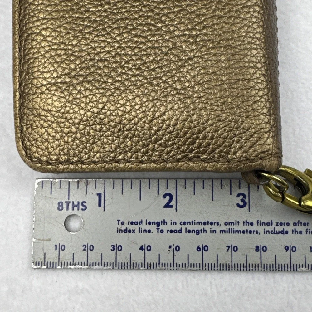 FOSSIL Quinn Slim‎ Wristlet Clutch Bi-Fold Wallet Pebbled Metallic Gold SWL1085